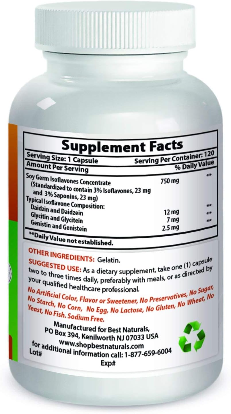 Best Naturals Soy Isoflavones 750 Mg Capsules for Women - 120 Count - Top Quality Supplement