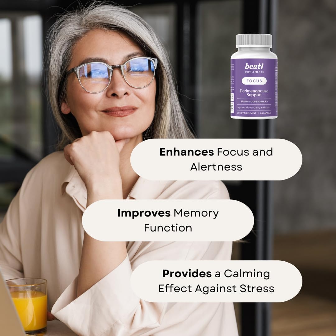 Besti Supplements Focus+ Formula for Perimenopause Support - 60 Capsules | Enhances Mental Clarity, Memory, and Cognitive Function