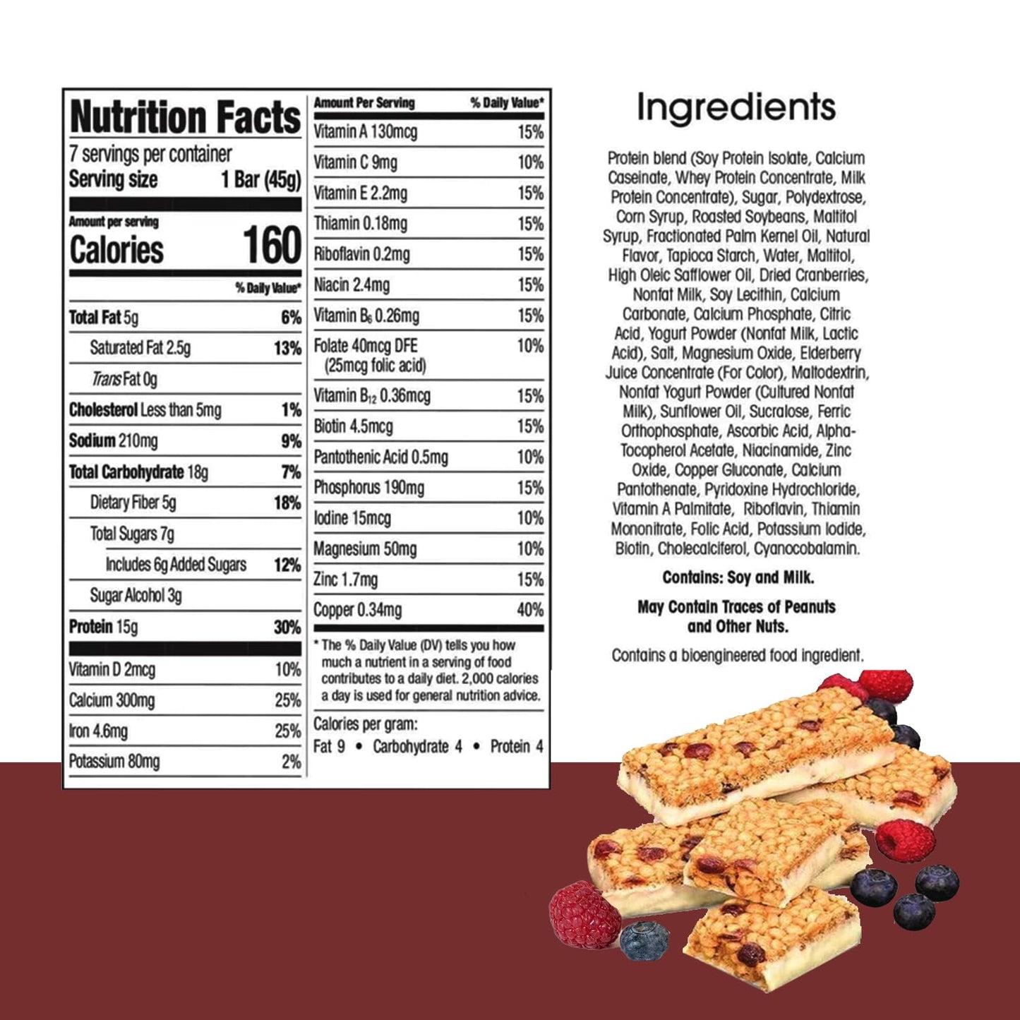 BestMed Double Berry High Protein Nutrition Bar - Low-Carb, 15g Protein, Low Sugar, High Fiber, Low Calorie Meal Replacement - 7 Count Box