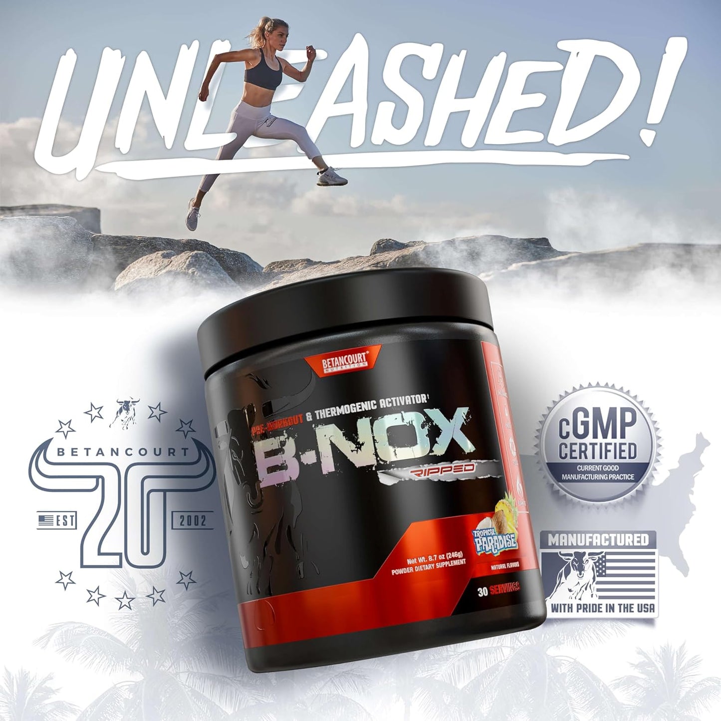 Betancourt Nutrition B-Nox Pre Workout Thermogenic Activator with L-Carnitine and Beta Alanine for Endurance and Lean Muscle Gains - Tropical Paradise Flavor - 30 Servings