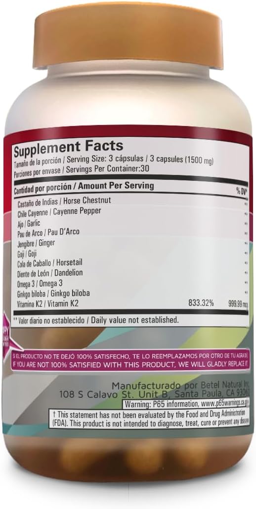 Betel Natural Circulamax Capsules - 90 Capsules - Support Healthy Circulation with Natural Ingredients