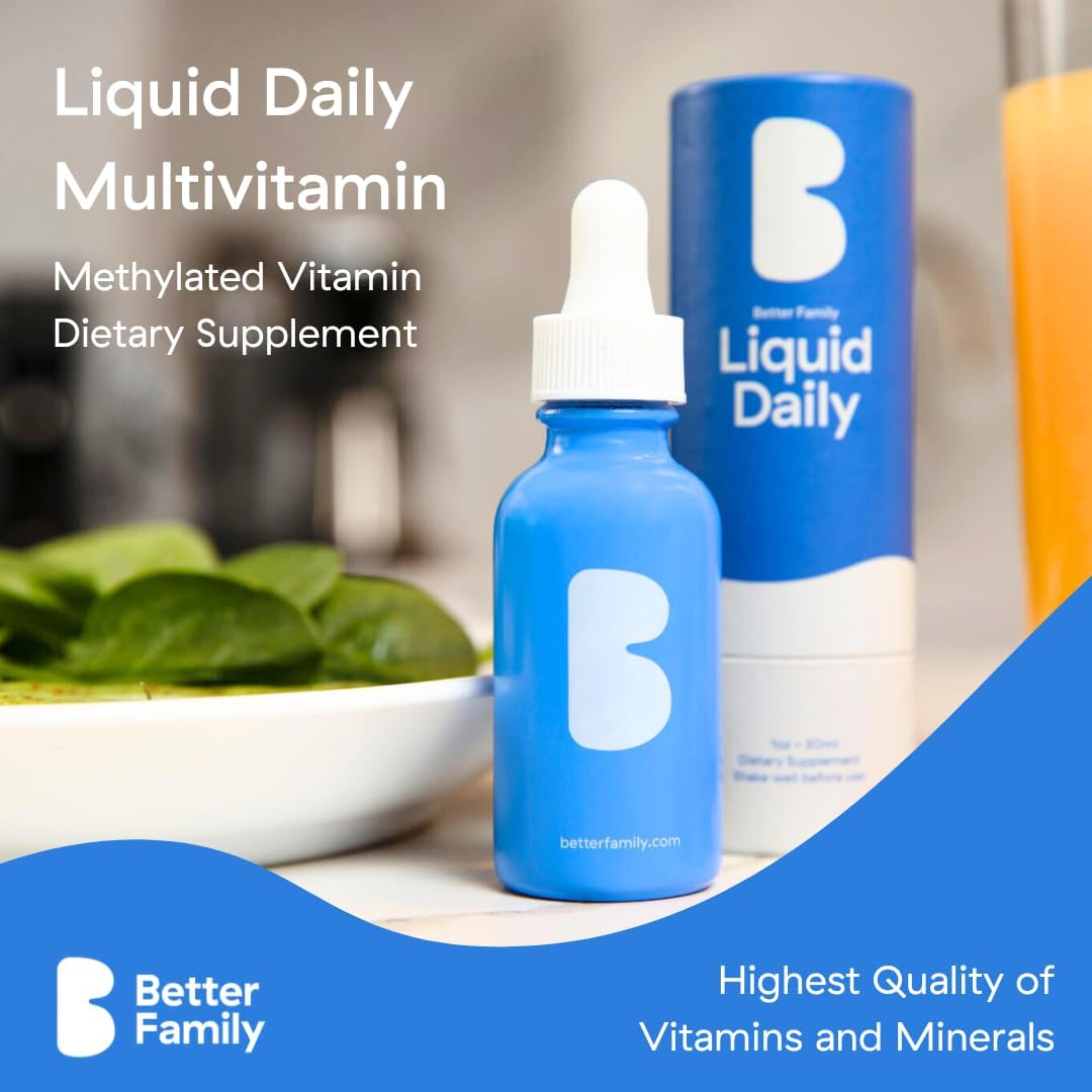 Better Family Liquid Daily Multivitamin - Methylated Vitamins - All Ages & Genders - No Sugar or Artificial Ingredients - Gluten Free, Non-GMO - 2oz Bottle