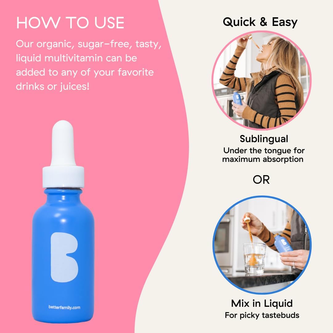 Better Family Liquid Daily Multivitamin - Methylated Vitamins - All Ages & Genders - No Sugar or Artificial Ingredients - Gluten Free, Non-GMO - 2oz Bottle