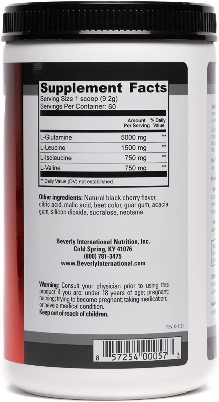 Beverly International Glutamine Select: 60 Servings of Sugar-Free Powder for Lean Muscle Recovery with BCAA's