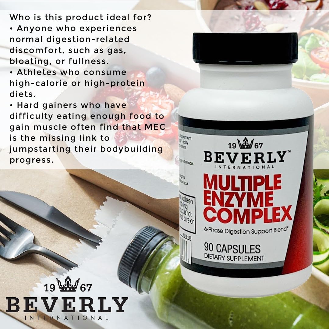 Beverly International MEC Multiple Enzyme Complex 90 Capsules - Premium Digestive Aid for Bodybuilders, Athletes, and Fitness Enthusiasts to Improve Meal Digestion