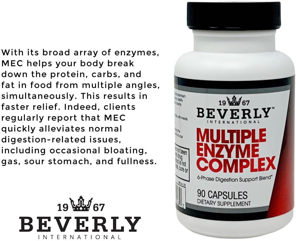 Beverly International MEC Multiple Enzyme Complex 90 Capsules - Premium Digestive Aid for Bodybuilders, Athletes, and Fitness Enthusiasts to Improve Meal Digestion
