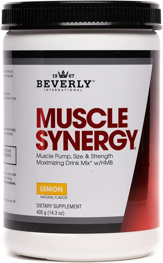 Beverly International Muscle Synergy Lemon Powder 14.3 oz: Powerful Muscle Pump & Strength Enhancing Drink Mix with HMB, L-Arginine, L-Citrulline, and Creatine Monohydrate