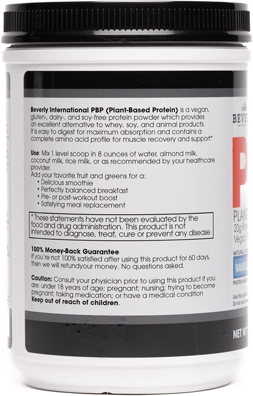 Beverly International PBP Plant-Based Protein Powder - Vegan, Gluten, Dairy, and Soy-Free with Great Vanilla Taste - 21g Protein per Serving (15 Servings, 1lb) - Complete Amino Acid Profile - Easy to Digest