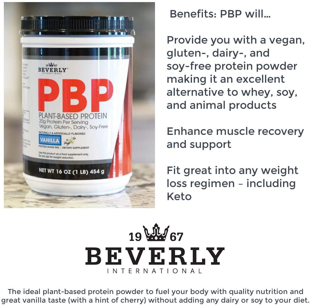Beverly International PBP Plant-Based Protein Powder - Vegan, Gluten, Dairy, and Soy-Free with Great Vanilla Taste - 21g Protein per Serving (15 Servings, 1lb) - Complete Amino Acid Profile - Easy to Digest