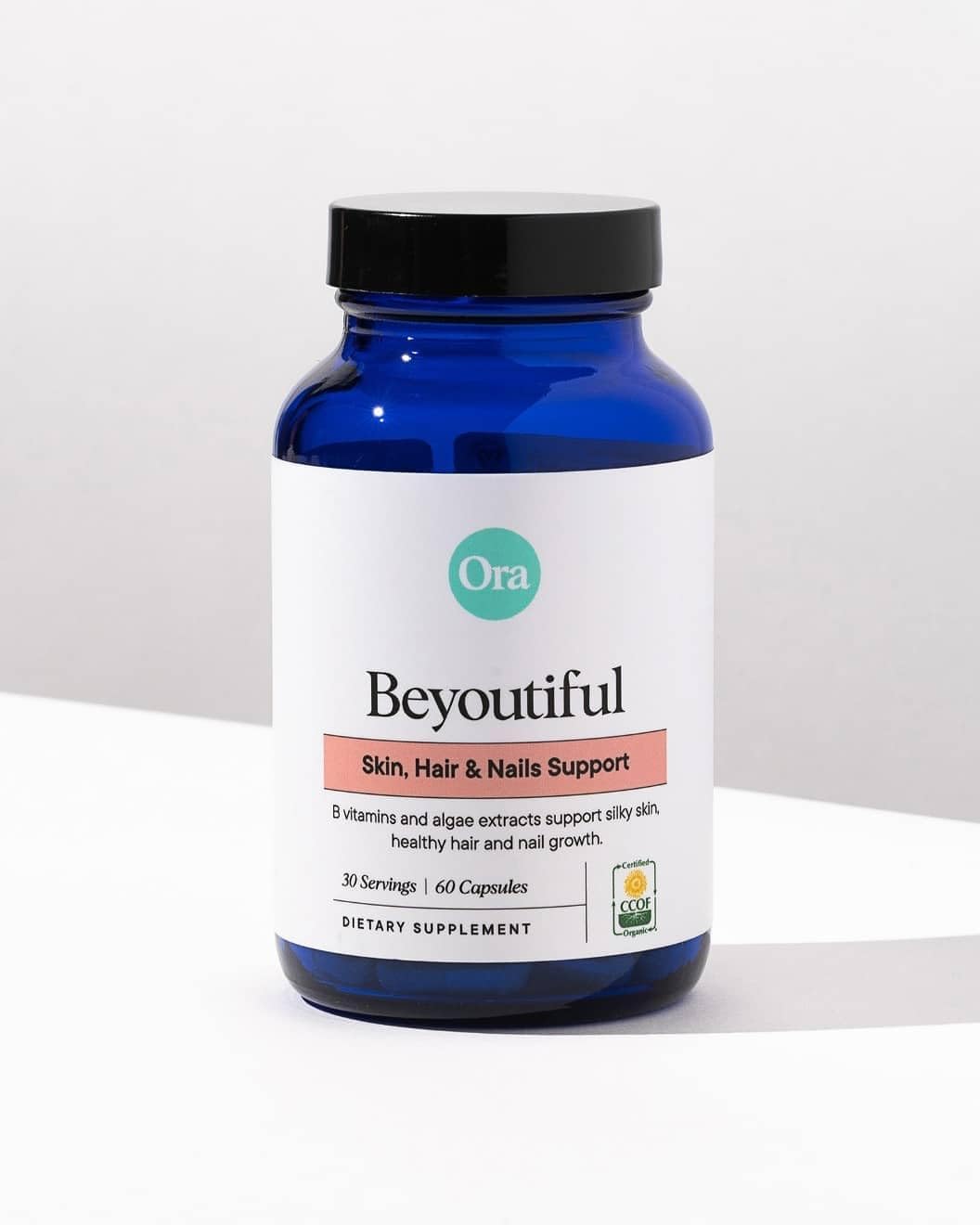 BeYouTiful Beauty Supplement for Healthy Hair, Skin & Nails - 60 Vegan Capsules with B Vitamins & Algae Extracts by Ora Organic