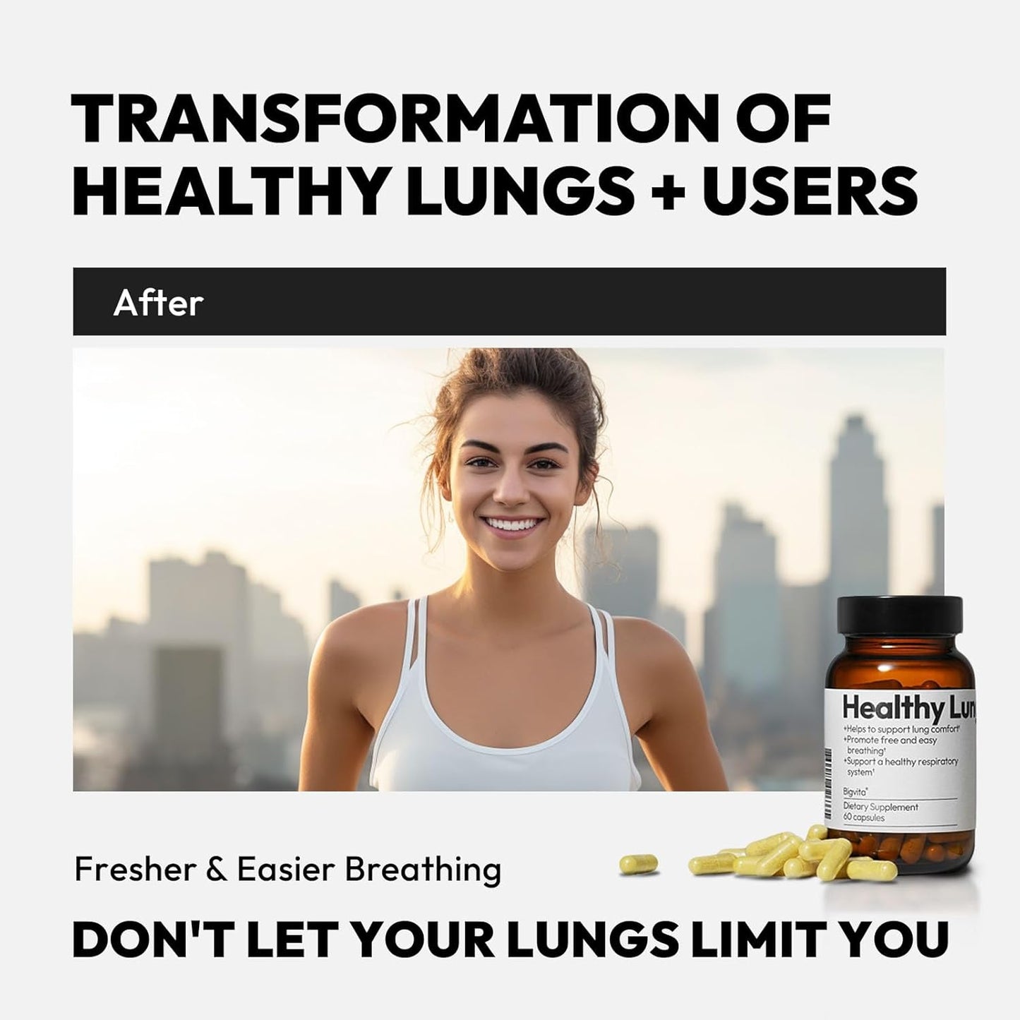 BIGVITA Lung Health Supplement - Vegan, Gluten Free Lung Support for Detox & Immune Health - 60 Capsules