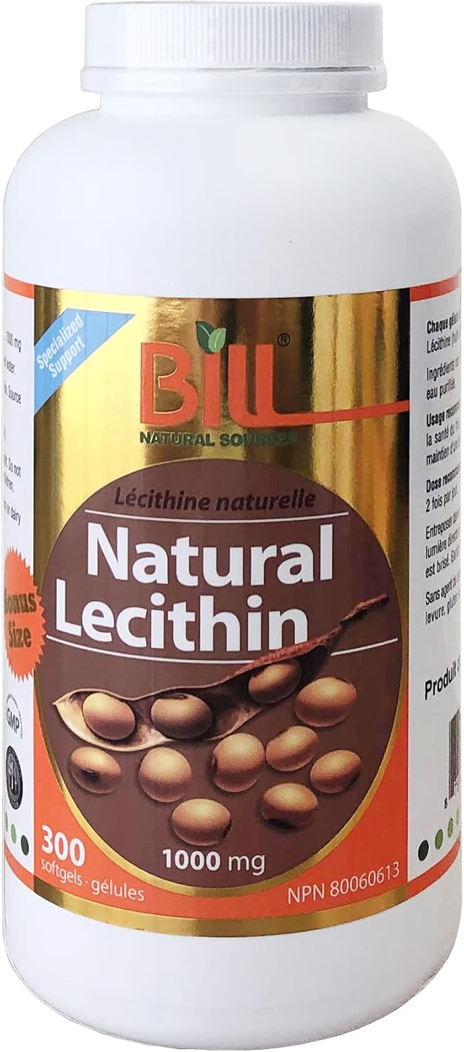 Bill Natural Sources Lecithin Supplement 1000mg - 300 Capsules for Brain Health & Wellness