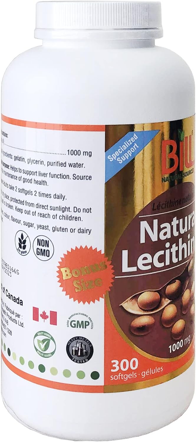 Bill Natural Sources Lecithin Supplement 1000mg - 300 Capsules for Brain Health & Wellness