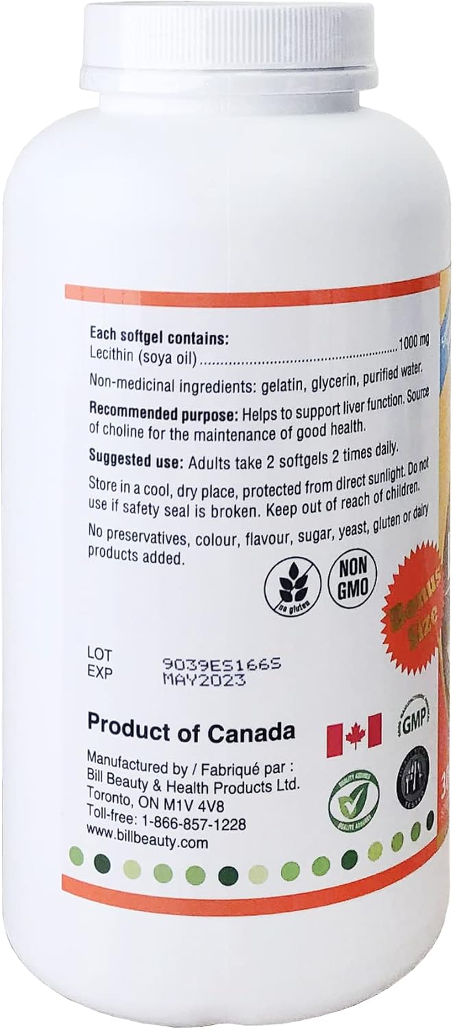 Bill Natural Sources Lecithin Supplement 1000mg - 300 Capsules for Brain Health & Wellness