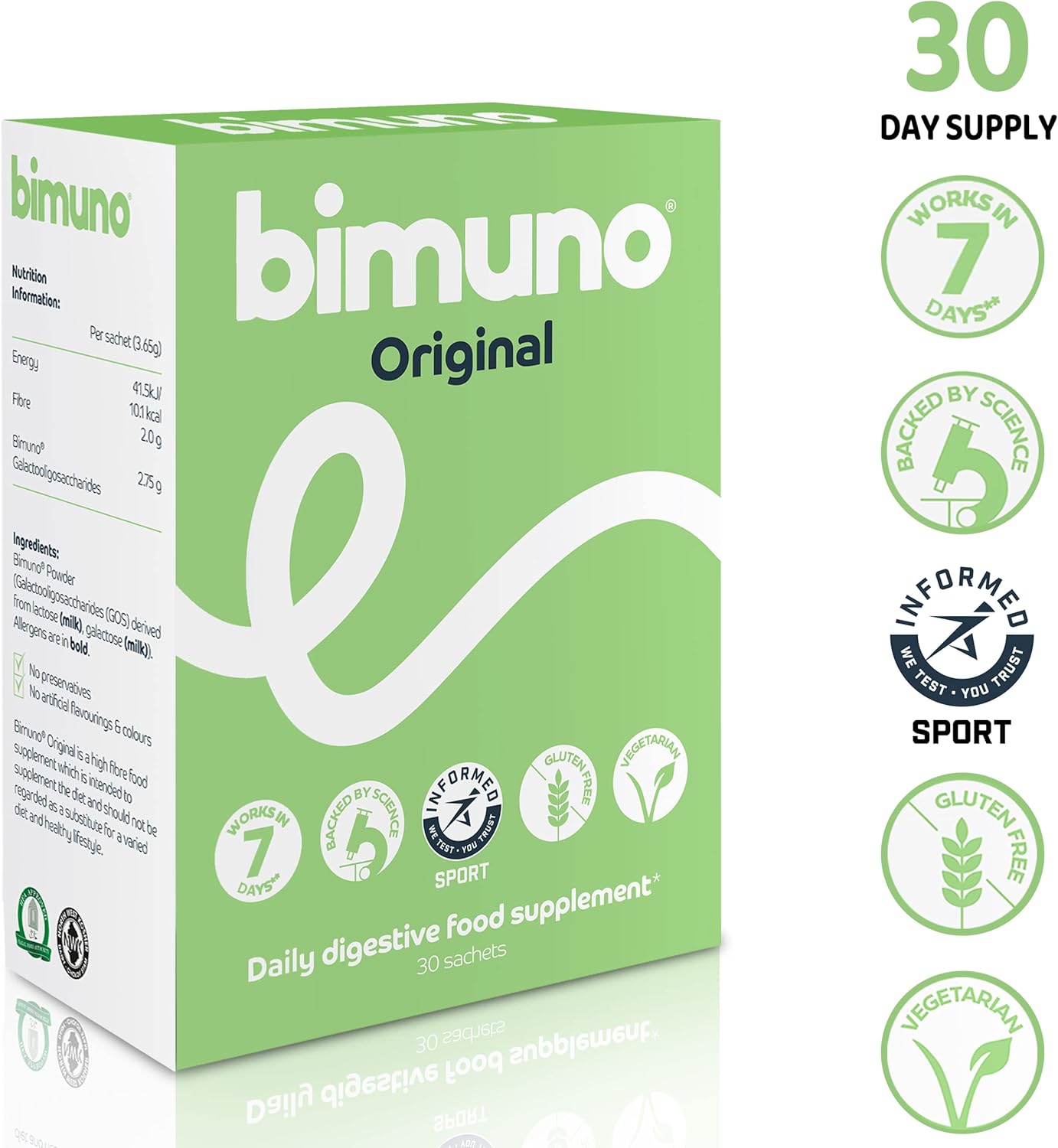 BIMUNO Original Daily Prebiotic Supplement for Gut Health - High Fiber, Vegetarian, Halal - 30 Sachets