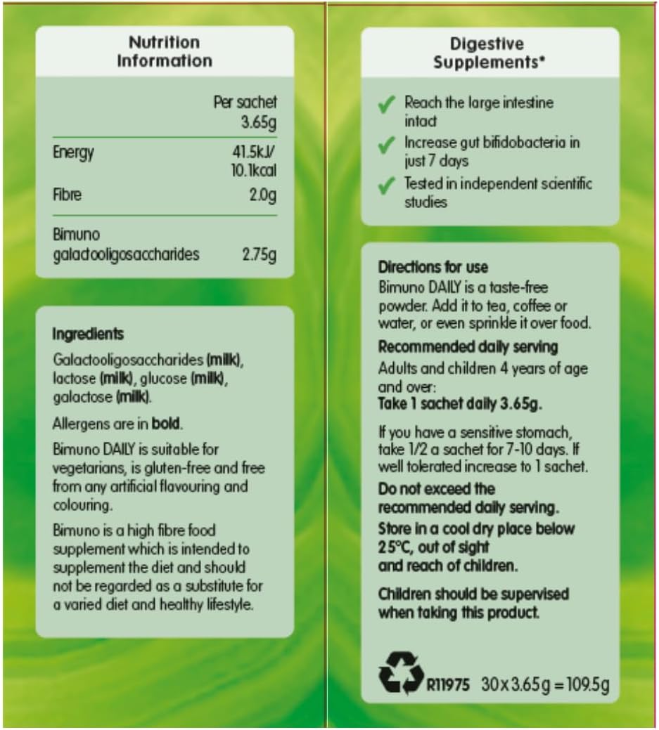 BIMUNO Original Daily Prebiotic Supplement for Gut Health - High Fiber, Vegetarian, Halal - 30 Sachets