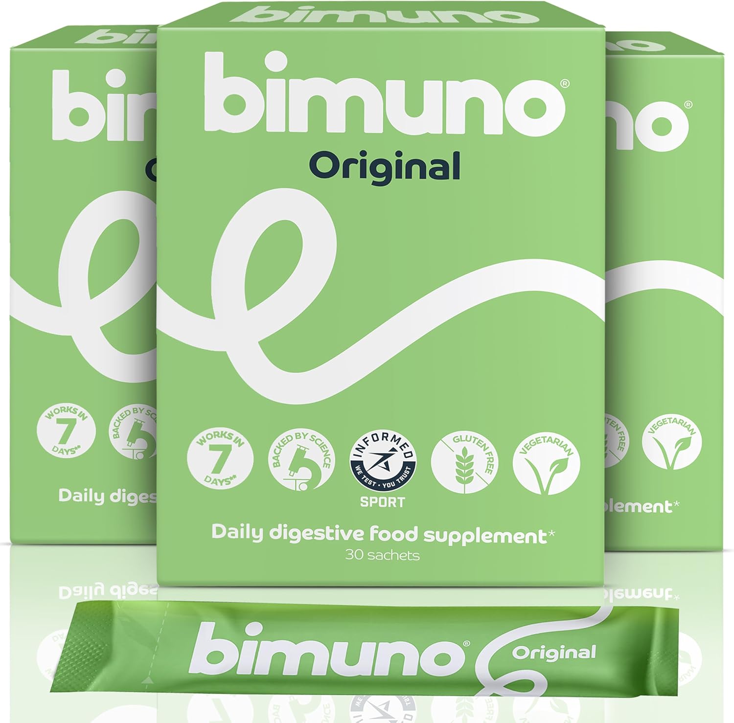 BIMUNO Original Prebiotic Supplements for Daily Gut Health - High Fiber, Vegetarian, Halal - 3 Pack (90 Sticks)