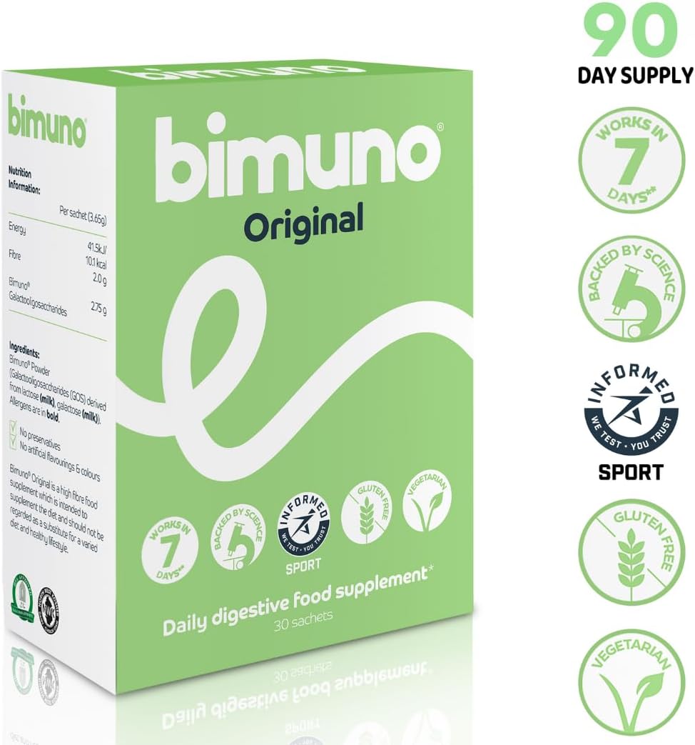 BIMUNO Original Prebiotic Supplements for Daily Gut Health - High Fiber, Vegetarian, Halal - 3 Pack (90 Sticks)