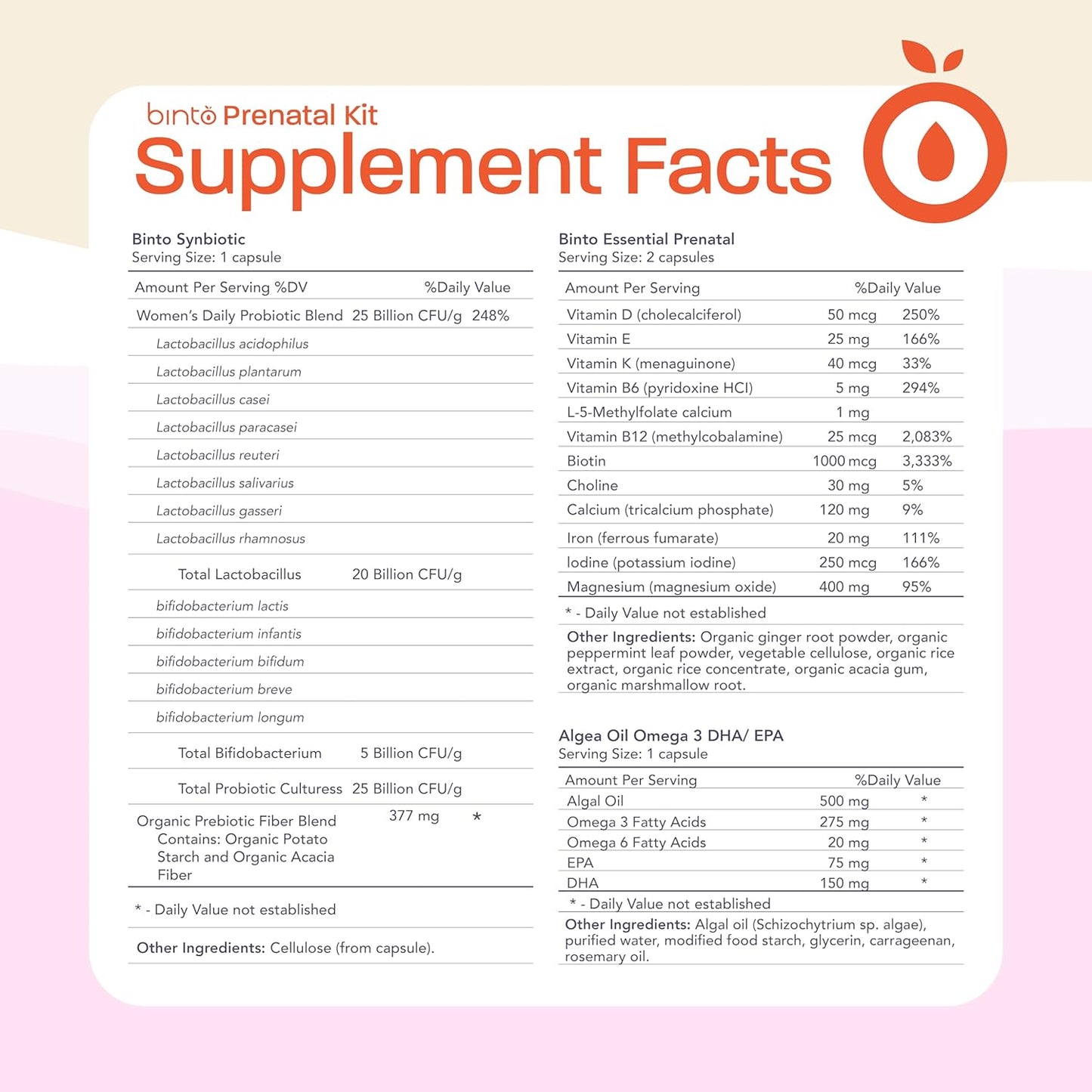 Binto Prenatal Supplements - 4-in-1 Formula for Healthy Mama & Baby - 1 Month Supply - Multivitamin, Probiotics, Iron, DHA, Folate - NON-GMO, Gluten Free, Vegetarian