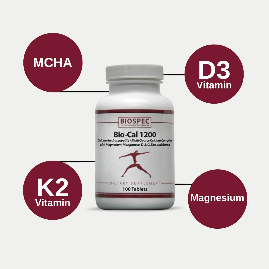 Bio-Cal 1200: Advanced Bone Support Complex with MCHA, Vitamin D3, K2, Magnesium, Zinc & More