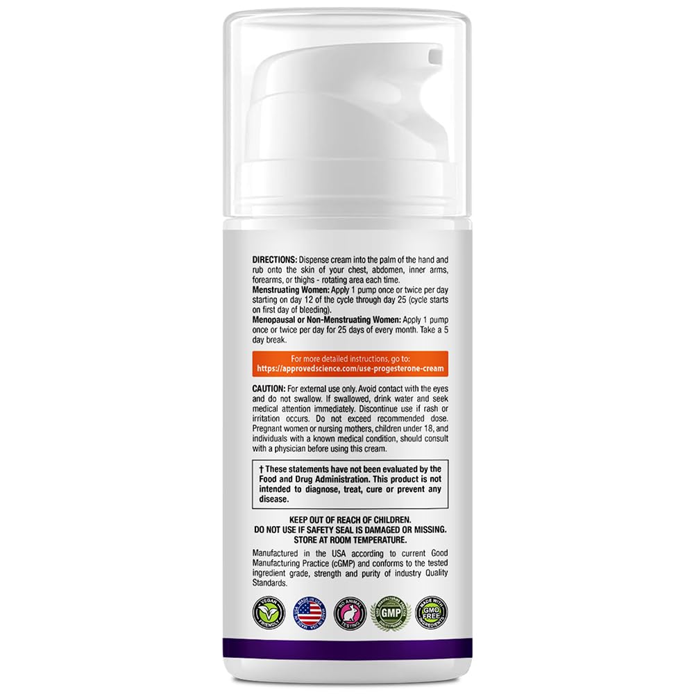 Bio-Identical Progesterone Cream - USP Grade, 20mg - With Hyaluronic Acid & ProVitamin B5 - Vegan - Fragrance-Free - 3.38 fl.Oz