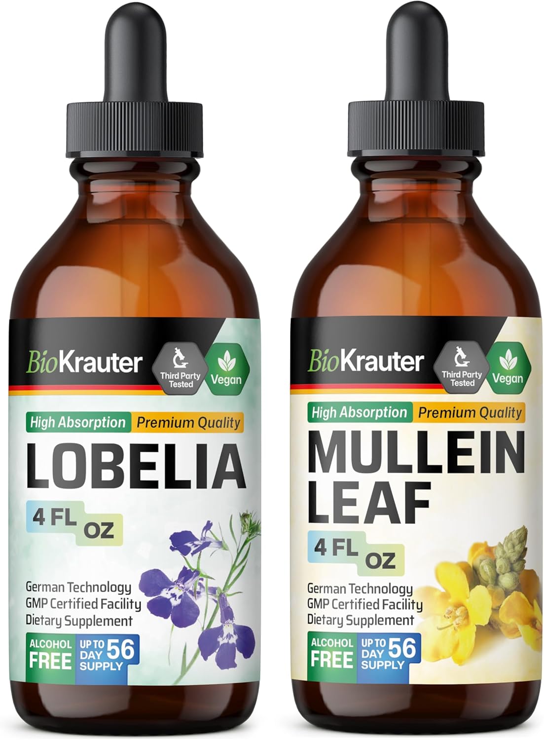 BIO KRAUTER 4 Fl. Oz. Lobelia and Mullein Tinctures for Natural Remedies