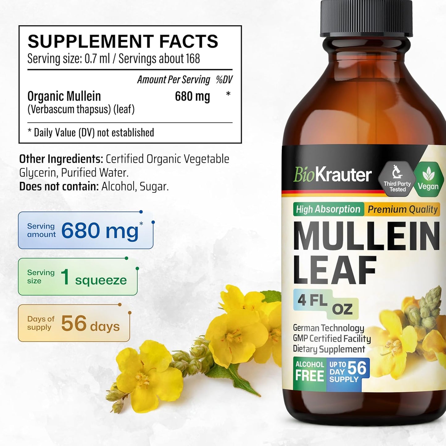 BIO KRAUTER 4 Fl. Oz. Lobelia and Mullein Tinctures for Natural Remedies
