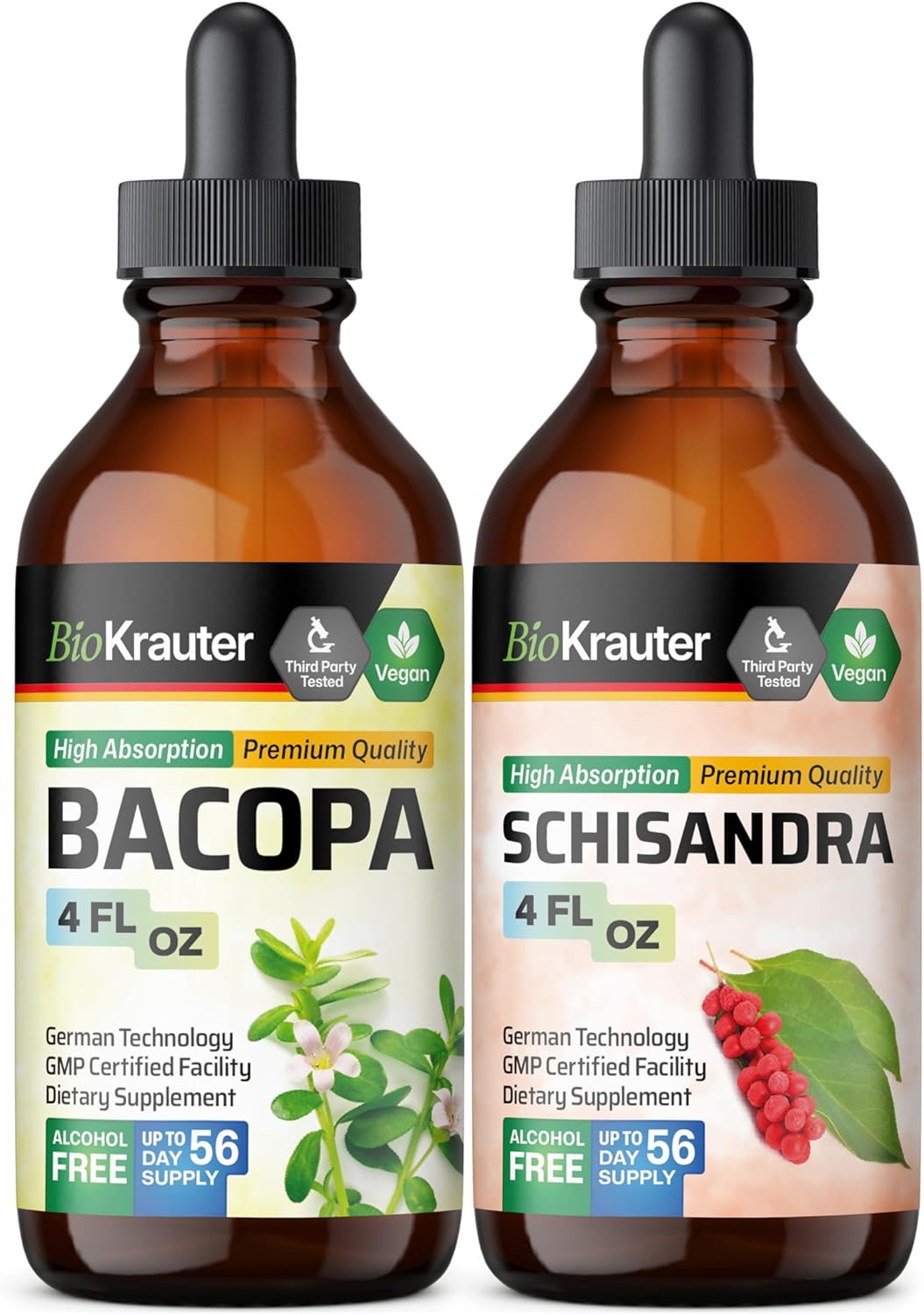 BIO KRAUTER Bacopa and Schisandra Tincture Bundle - 4 Fl. Oz. Each