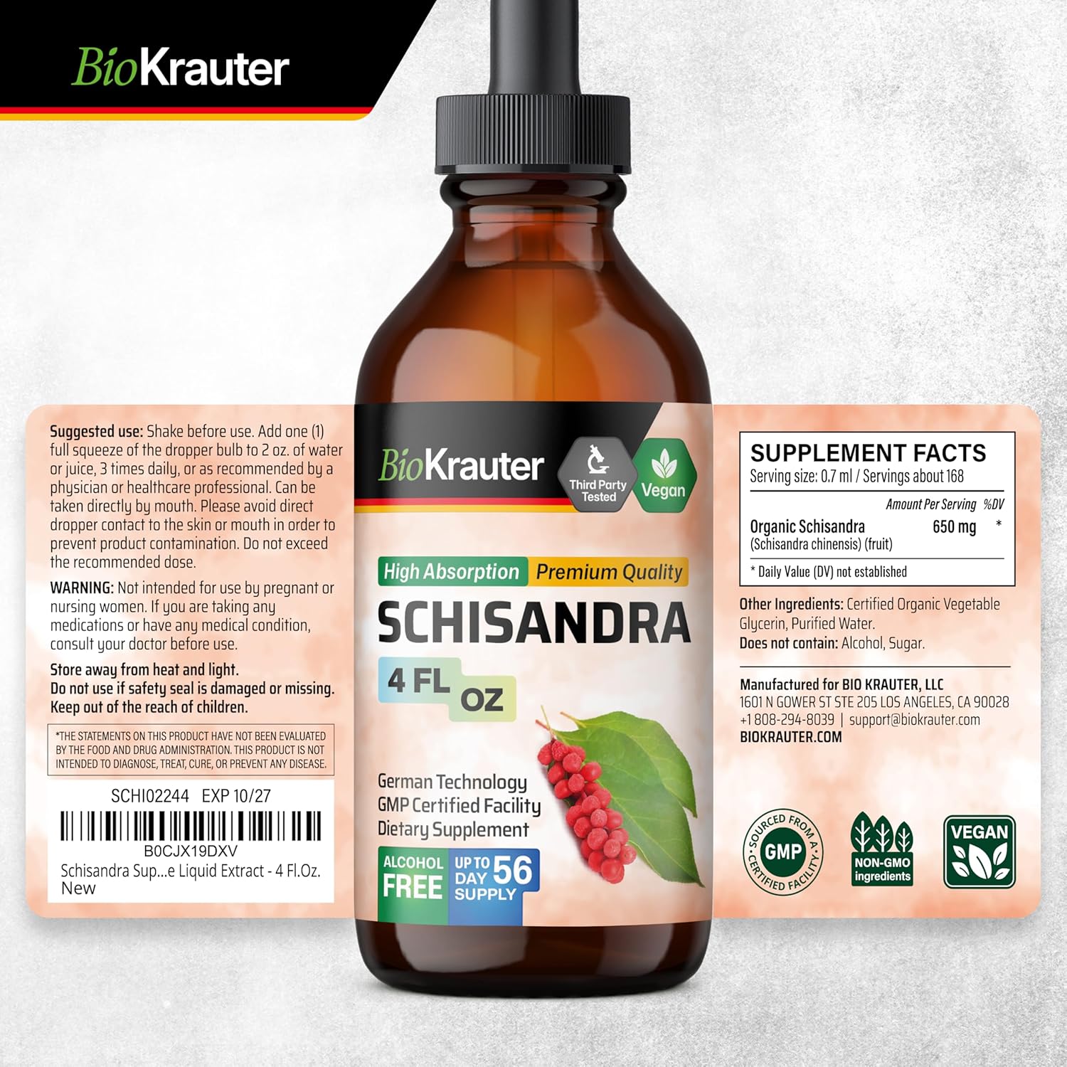 BIO KRAUTER Bacopa and Schisandra Tincture Bundle - 4 Fl. Oz. Each