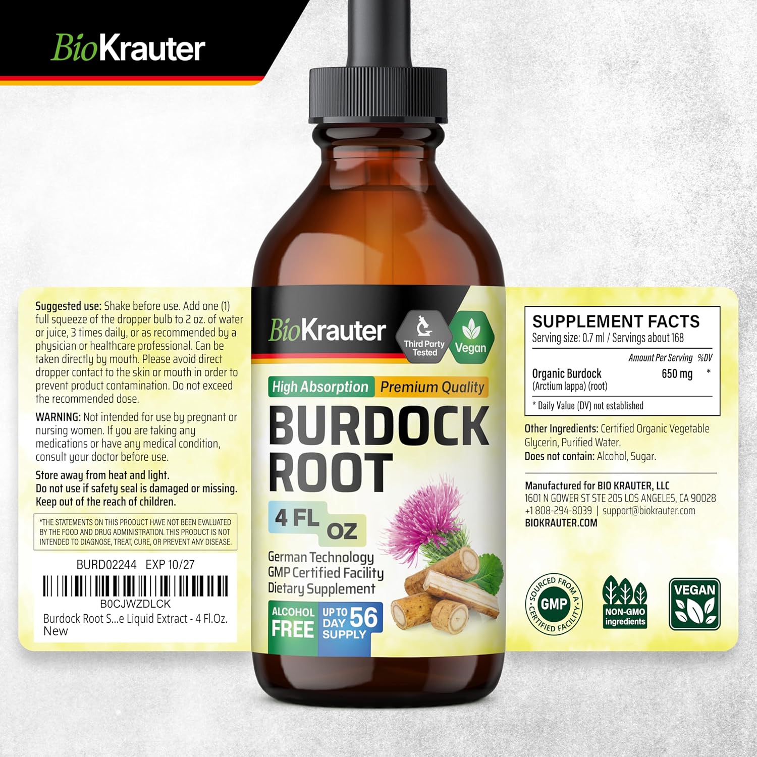 BIO KRAUTER Bladderwrack Capsules and Burdock Root Tincture Bundle - 100 Capsules & 4 Fl. Oz. Bottle