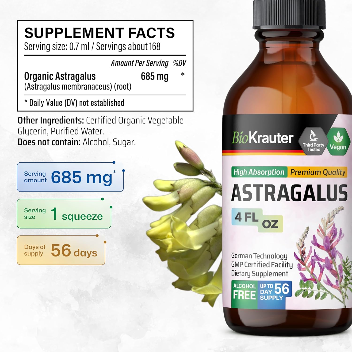 BIO KRAUTER Dan Shen Capsules and Astragalus Tincture Bundle - 250 Capsules & 4 Fl. Oz.