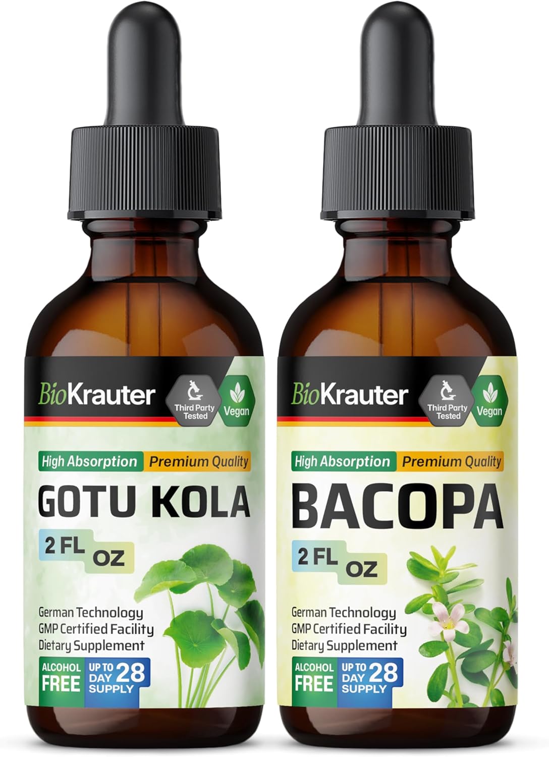 BIO KRAUTER Gotu Kola and Bacopa Tincture Bundle - 2 Fl. Oz. Each