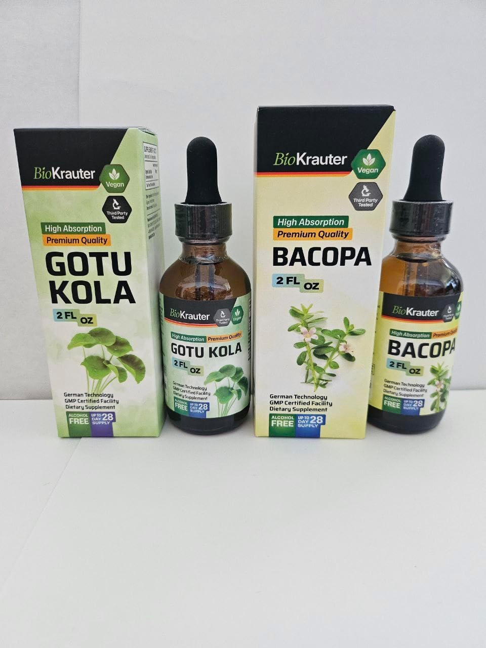 BIO KRAUTER Gotu Kola and Bacopa Tincture Bundle - 2 Fl. Oz. Each