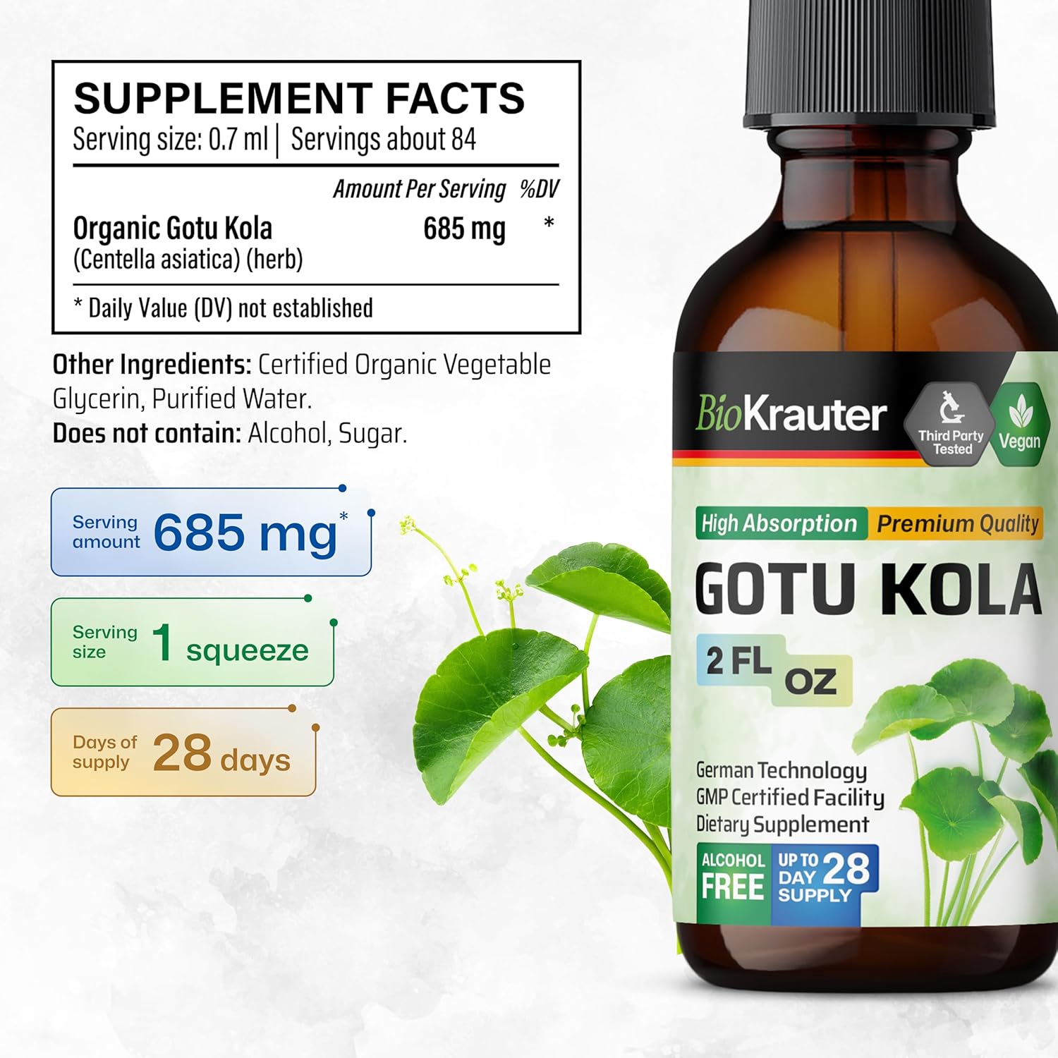 BIO KRAUTER Gotu Kola and Bacopa Tincture Bundle - 2 Fl. Oz. Each