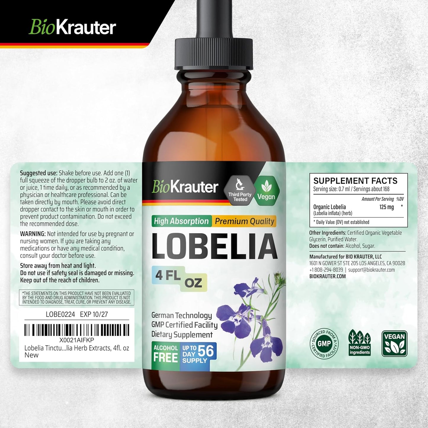 BIO KRAUTER Lobelia and Chlorophyll Tincture Bundle - 4 Fl. Oz. & 2 Fl. Oz.
