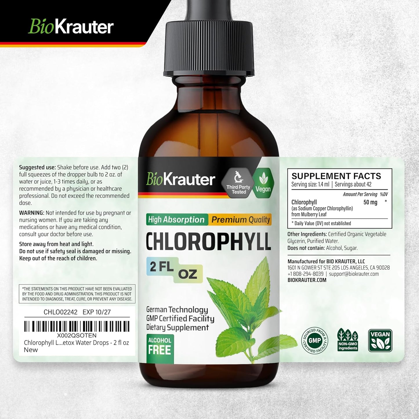BIO KRAUTER Lobelia and Chlorophyll Tincture Bundle - 4 Fl. Oz. & 2 Fl. Oz.