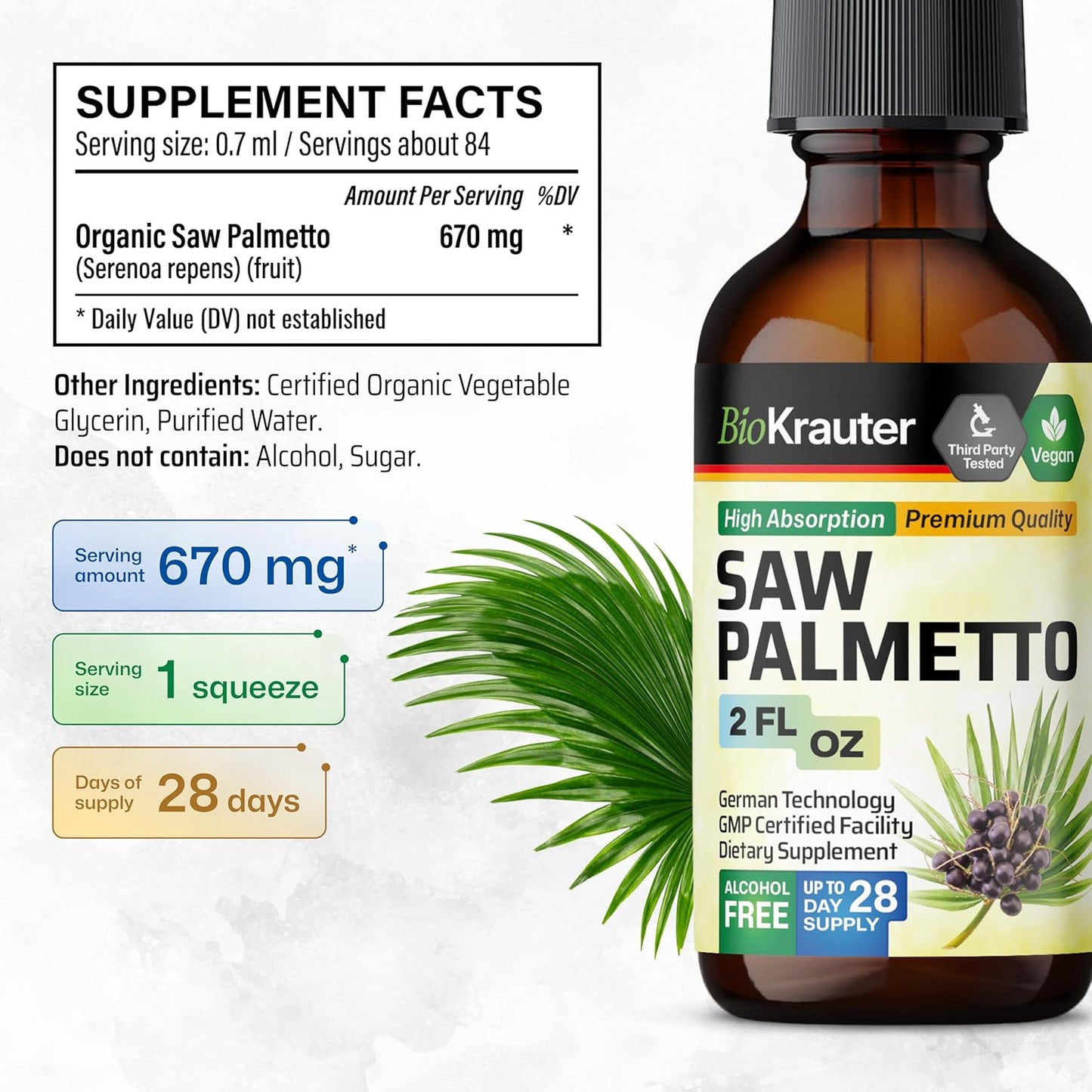 BIO KRAUTER Stinging Nettle Capsules & Saw Palmetto Tincture Combo Pack - Herbal Supplements for Wellness