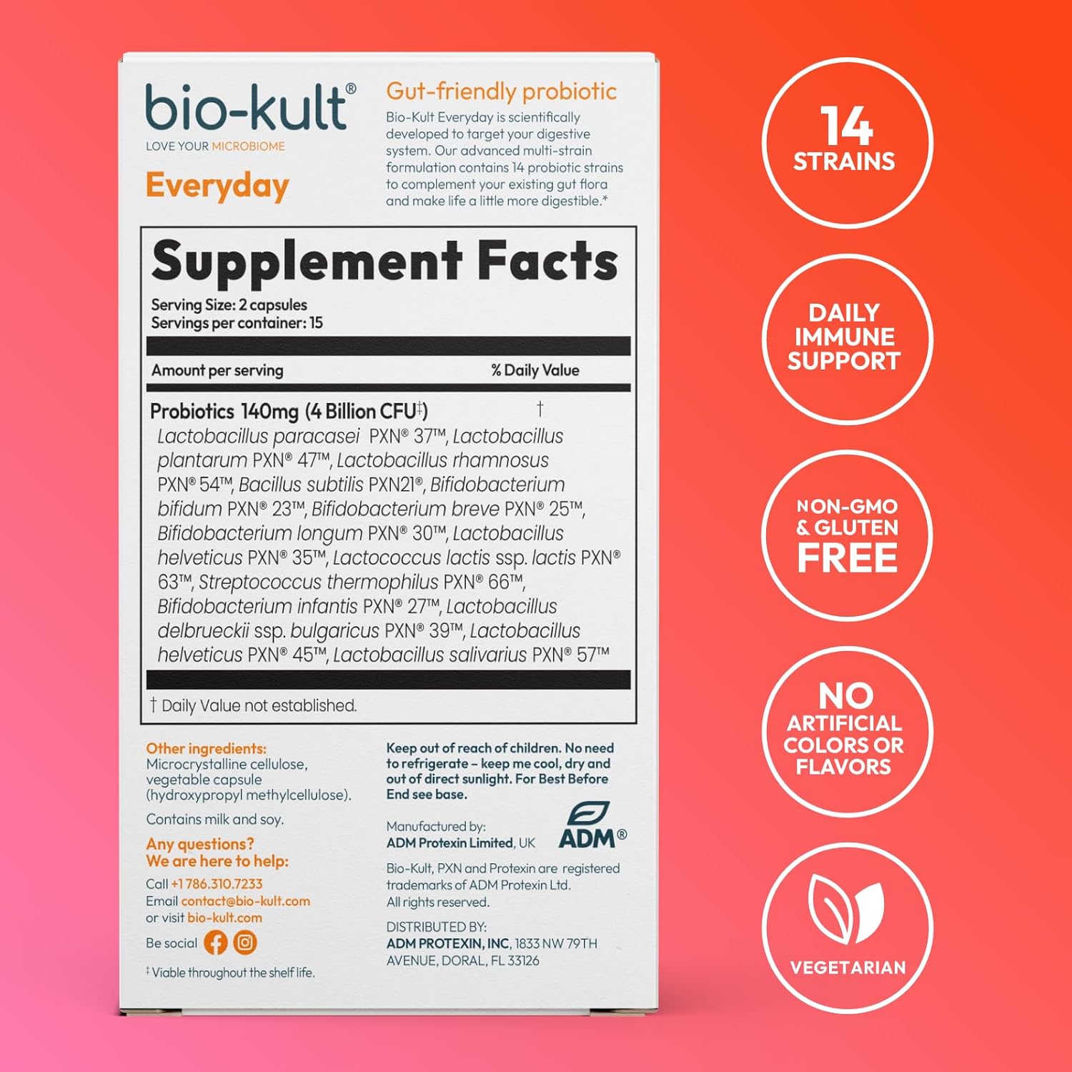 Bio-Kult 14-Strain Probiotic Supplement for Digestive Health & Immune Support - 30 Capsules, Non-GMO & Gluten-Free - Men & Women's Probiotics