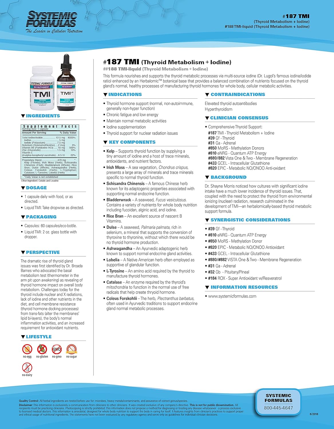 Bio Nutrient Systemic Formulas Thyroid Support Supplement with Iodine - 60 Capsules - Metabolism Booster for Women and Men - Kelp Extract - #187