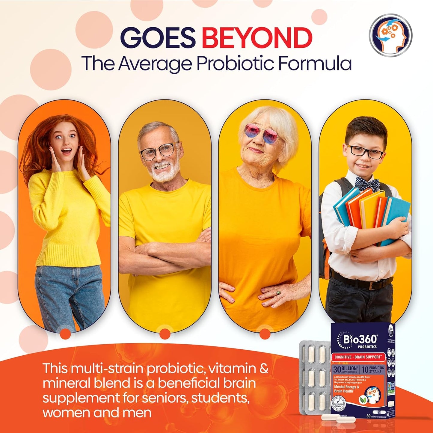 Bio360 Cognitive & Kids Probiotic Bundle - 30 Billion CFU for Memory, Focus, Immunity & Digestive Health - 15 Strains for Brain, Gut & Immune Support - Chewable for Kids, Capsules for Adults, 30 Count Each