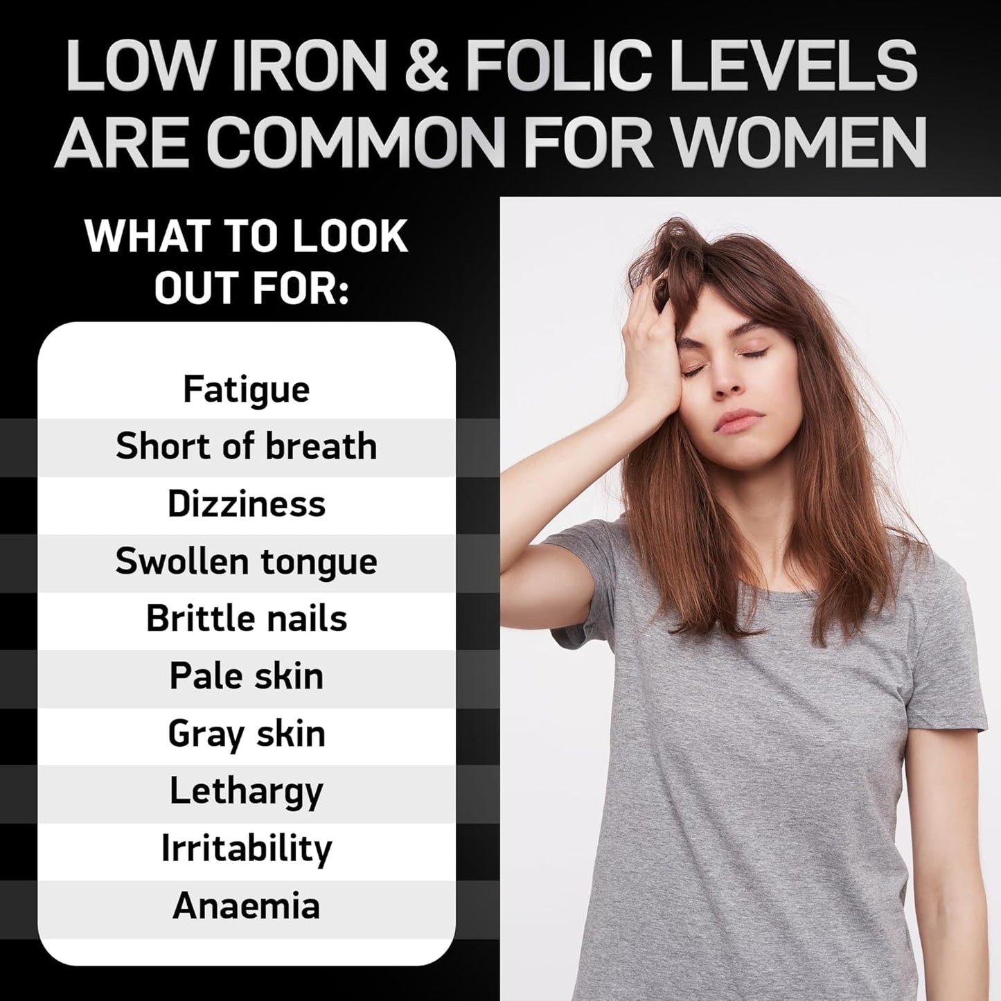 BIOACTIVE LABS Women's Vegan Iron Supplements with Folic Acid - 2-Pack, 120 Gluten-Free Tablets for Anemia and Pregnancy