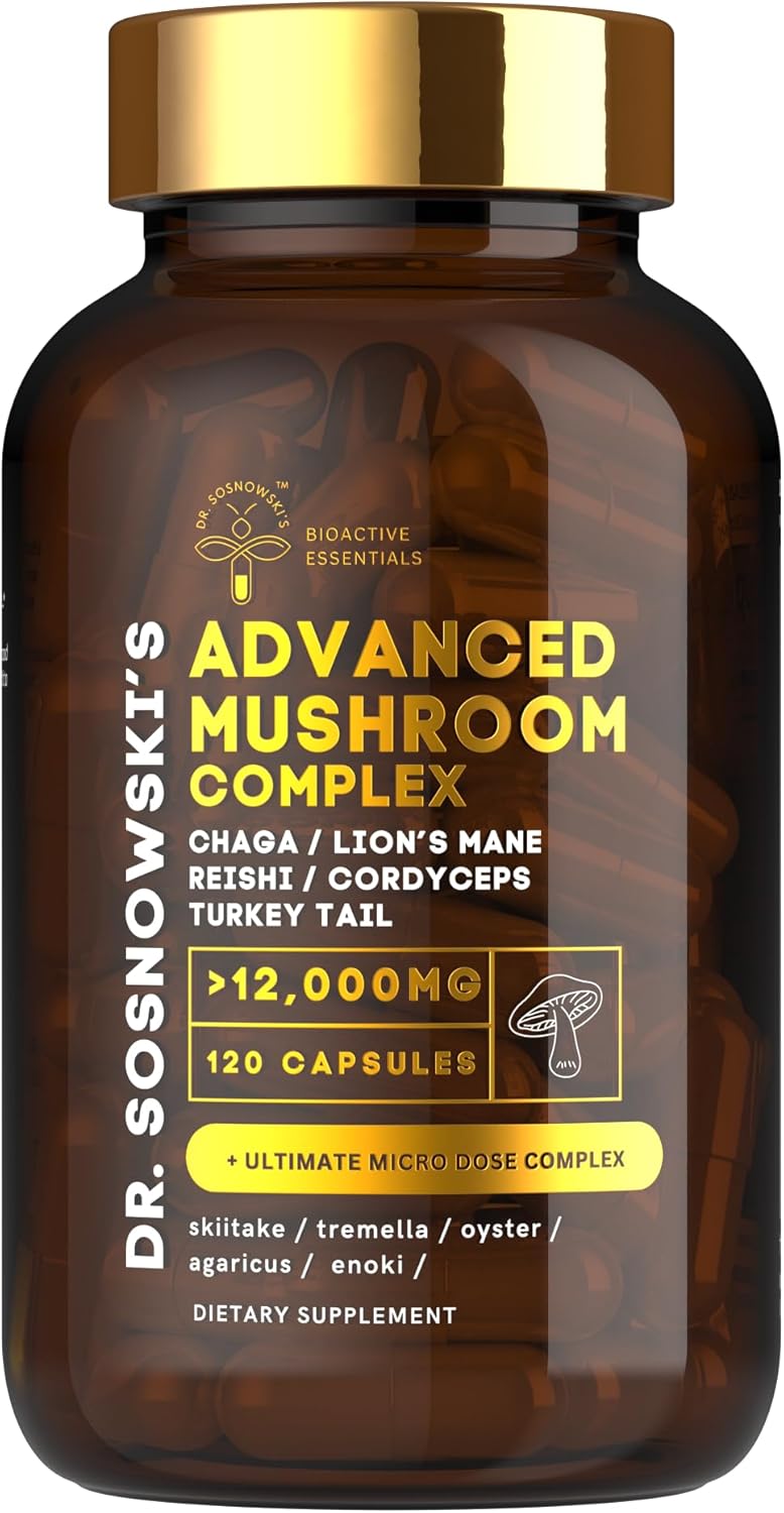 BioActive Mushroom Complex with Lion's Mane, Cordyceps, Chaga, Turkey Tail, Reishi, Shiitake, Tremelia, Oyster, Agaricus & Enoki Extracts | 120 Capsules
