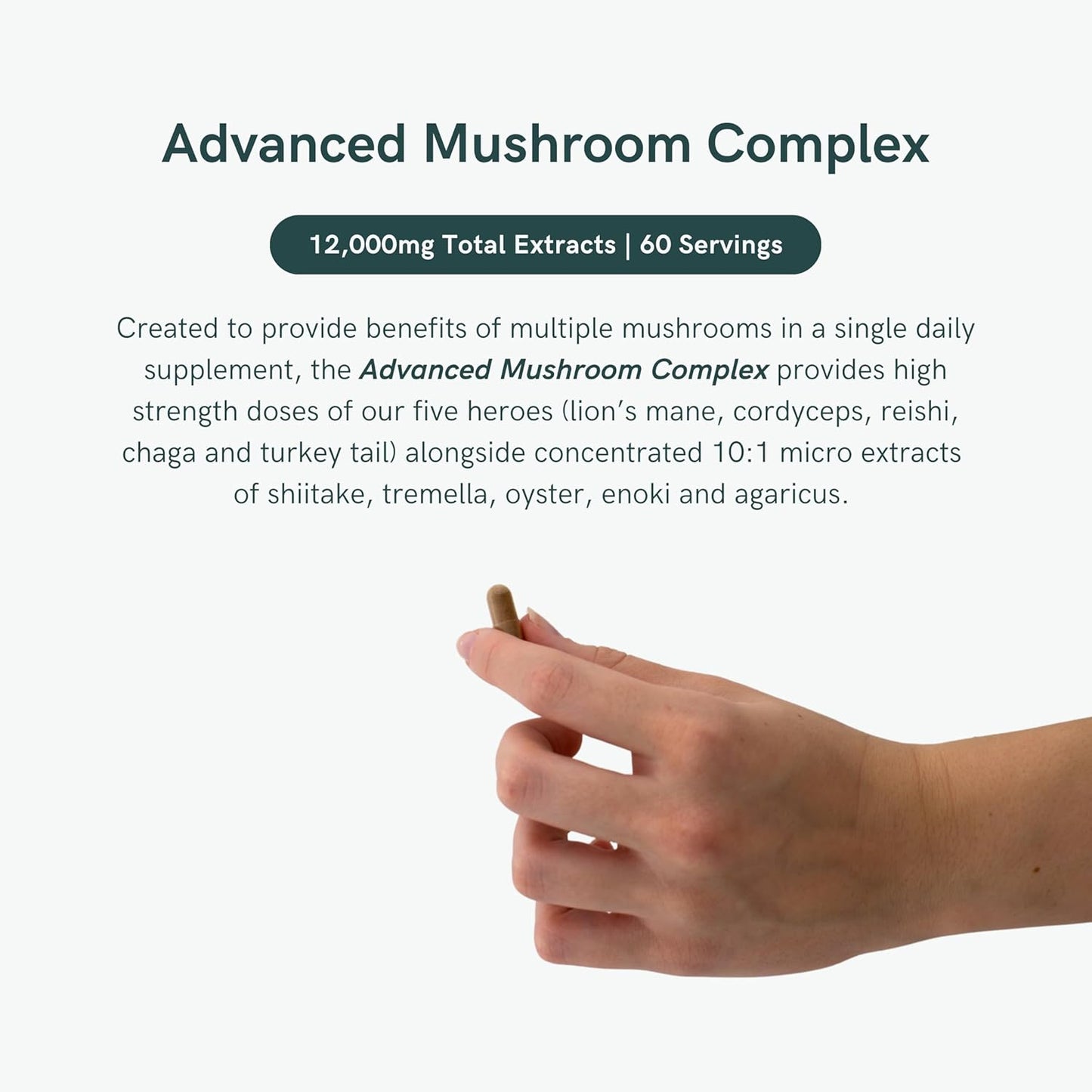 BioActive Mushroom Complex with Lion's Mane, Cordyceps, Chaga, Turkey Tail, Reishi, Shiitake, Tremelia, Oyster, Agaricus & Enoki Extracts | 120 Capsules