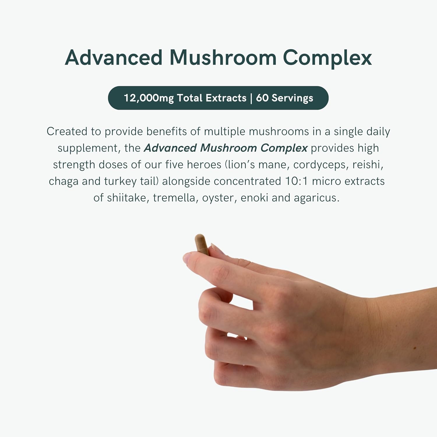 BioActive Mushroom Complex with Lion's Mane, Cordyceps, Chaga, Turkey Tail, Reishi, Shiitake, Tremelia, Oyster, Agaricus & Enoki Extracts | 120 Capsules