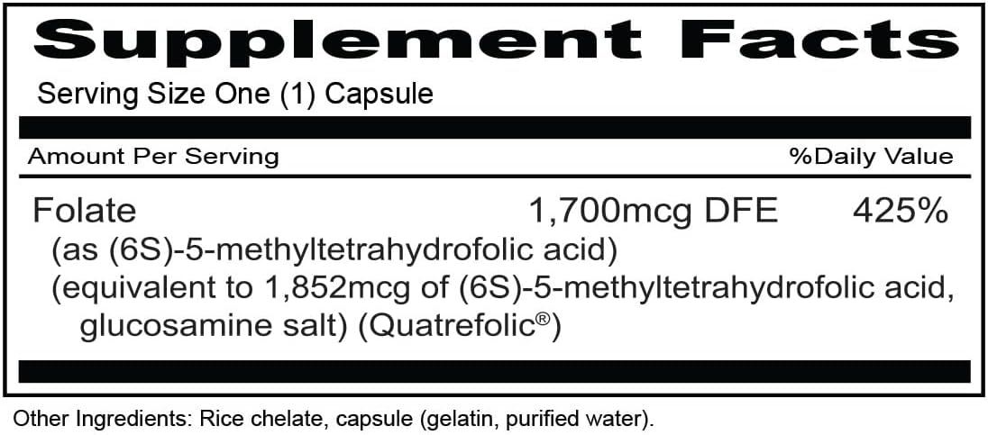 Bioavailable 5-MTHF Folate Supplement - 1mg Active Form Vitamin B9 Capsules - 120 Count - Vegetarian Formula with Methylation Support