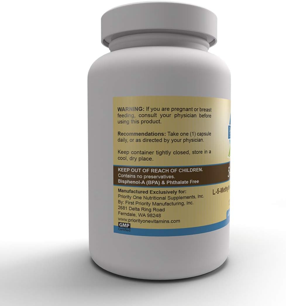 Bioavailable 5-MTHF Folate Supplement - 1mg Active Form Vitamin B9 Capsules - 120 Count - Vegetarian Formula with Methylation Support