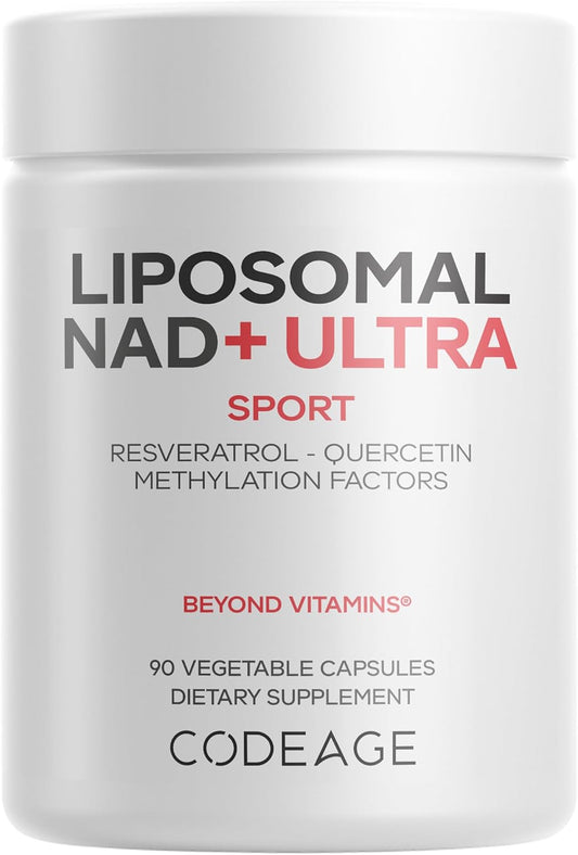 Bioavailable Liposomal NAD+ with Resveratrol & Vitamin B - Energy & Aging Support - NAD Supplement with Quercetin, Betaine, Riboflavin - 90 Capsules