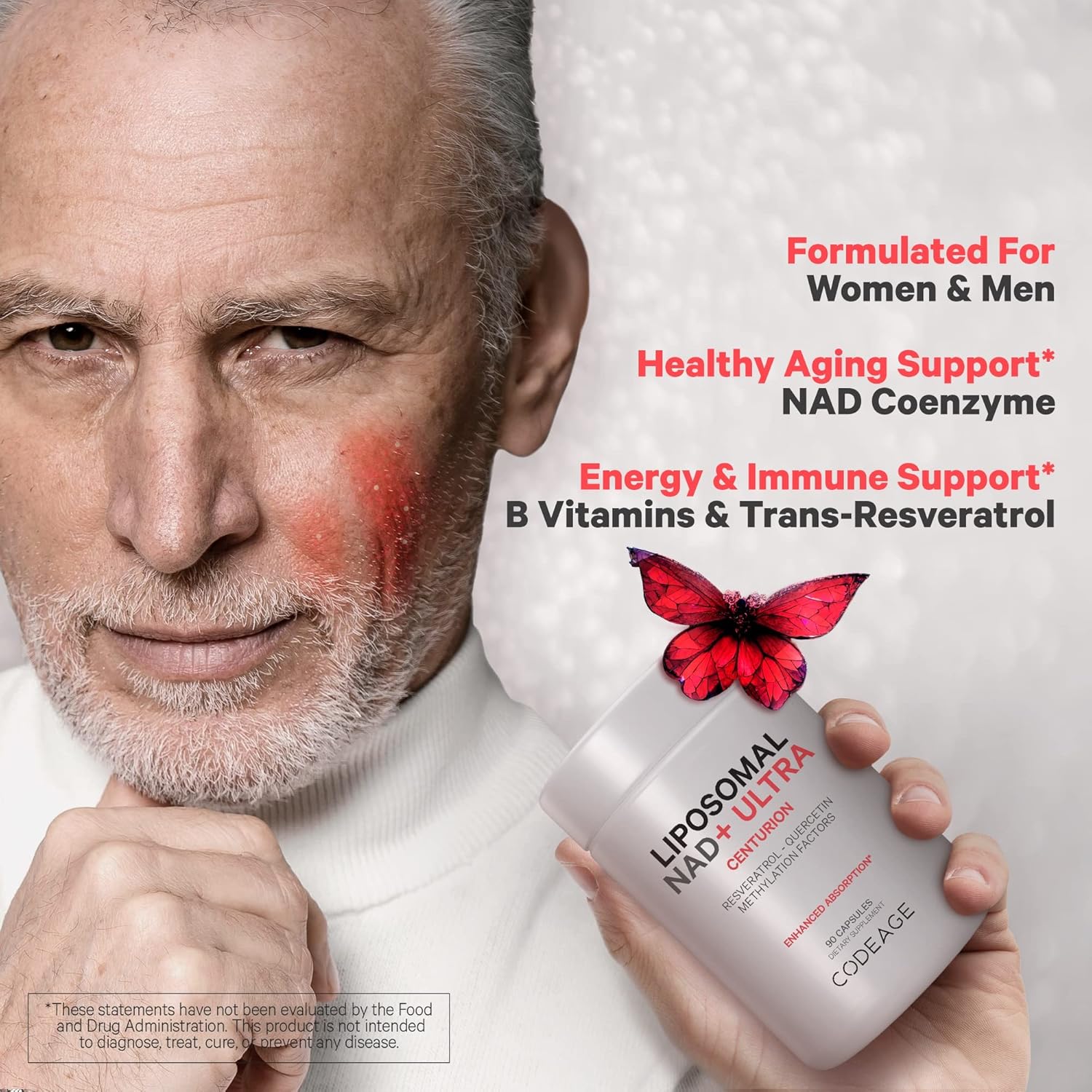 Bioavailable Liposomal NAD+ with Resveratrol & Vitamin B - Energy & Aging Support - NAD Supplement with Quercetin, Betaine, Riboflavin - 90 Capsules