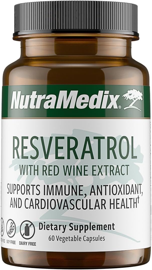 Bioavailable Resveratrol Capsules with Red Wine Extract, Grape Skins, and Japanese Knotweed - Antioxidant Supplement for Immune and Cardiovascular Health (60 Capsules)