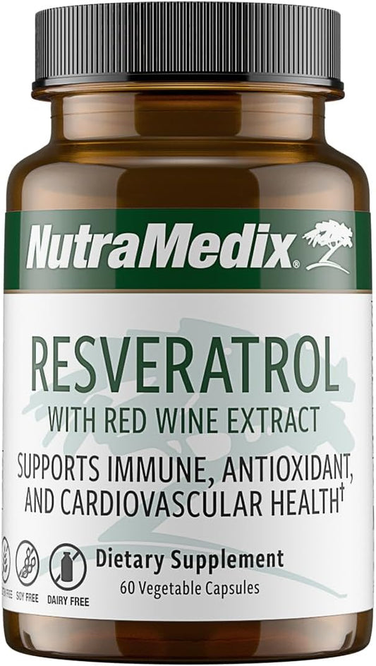 Bioavailable Resveratrol Capsules with Red Wine Extract, Grape Skins, and Japanese Knotweed - Antioxidant Supplement for Immune and Cardiovascular Health (60 Capsules)